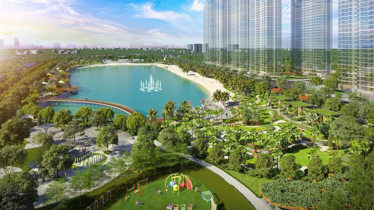 Hồ điều hòa giữa trung tâm dự án Imperia Smart City.
