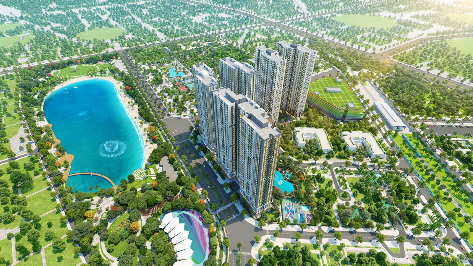 Những căn hộ Imperia Smart City có tầm nhìn ra hồ và công viên.
